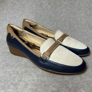 Revere Nightmaster Women 12M Blue Beige Leather Loafers Comfort Slip On Shoes‎